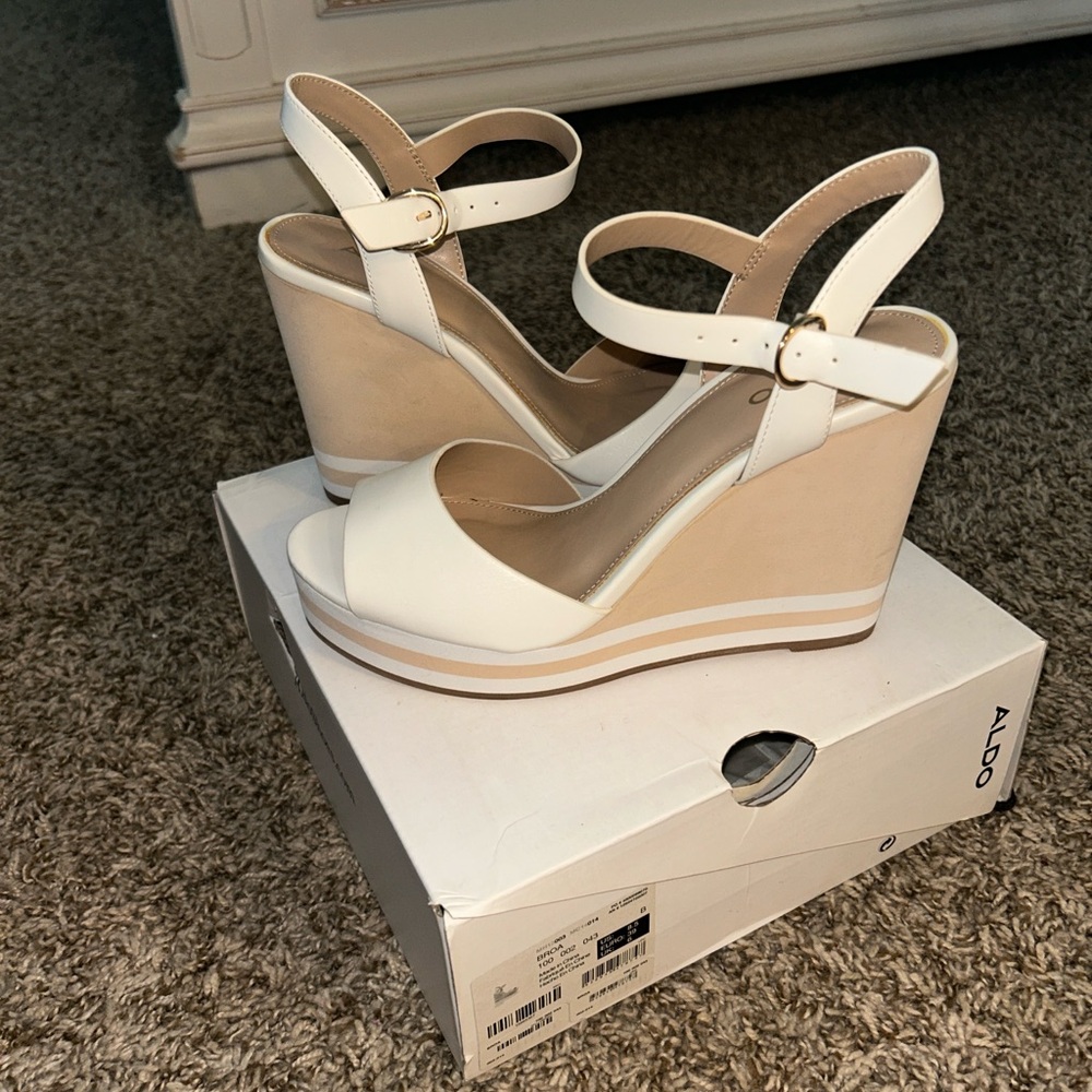Aldo Cream And Tan Wedge Sandals - image 2